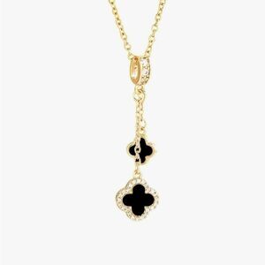 16-18” Gold Plated Clover Pendant Necklace Cubic Zirconia Beads Adjustable Chain